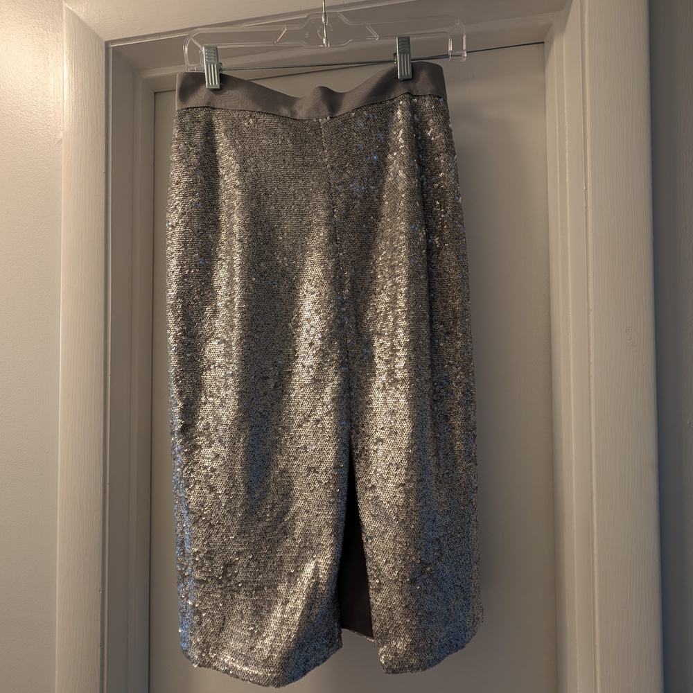 Elegant Silver Sequin Skirt